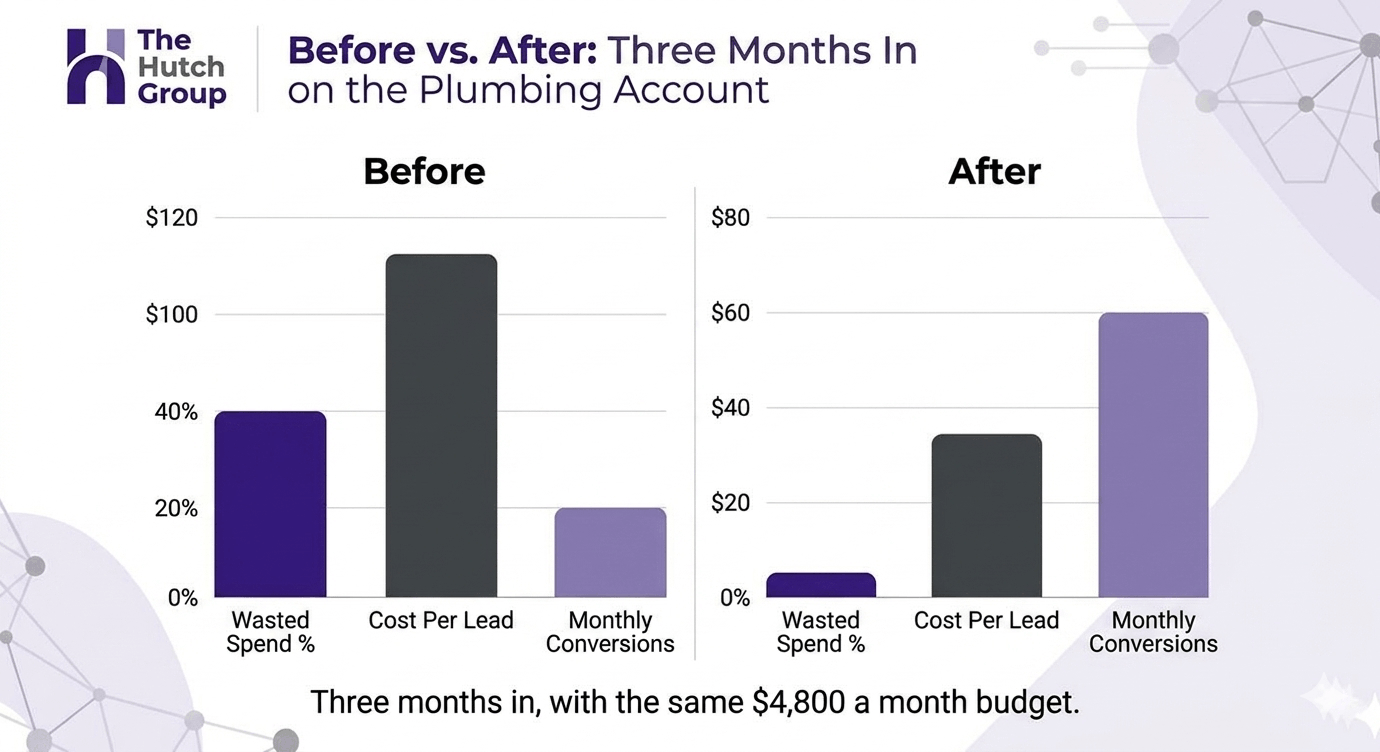 google ads negative keywords before after results plumber