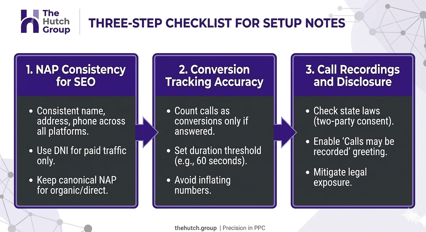 Three-step checklist for setting up call tracking without disrupting SEO or call quality.